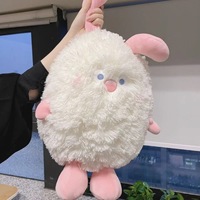 Peluche Lapin Monstre Blanc Moelleux à Poils Longs, Créature Lapinette Kawaii, Animal en Peluche Doux et Shaggy en Fausse Fourrure avec Cornes Roses, Cadeau