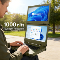 Tablette robuste à double écran pliable de 15,6 pouces, conforme à la norme MIL-STD-810H, 5G, Core I7, SSD 512 Go, écran LCD haute luminosité pour les enquêtes en extérieur