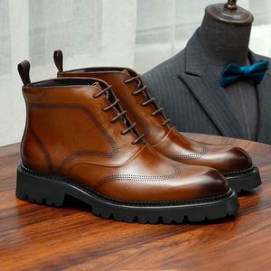 Bottes Chukka d'hiver pour hommes, style anglais décontracté, imperméables, dessus en cuir de vache véritable, semelle épaisse en caoutchouc, automne - Product Image 2