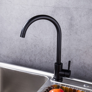 Robinet de cuisine moderne en acier inoxydable noir mat, à arc haute, pivotant à 360°, monocommande, <span class=keywords><strong>mitigeur</strong></span> eau chaude et froide pour évier de comptoir - Product Image 2