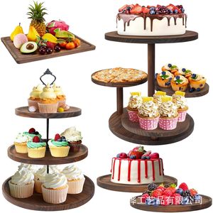 ชั้นวางขนมหวานไม้ทรงกลมหลายชั้นสำหรับจัดแสดงคัพเค้ก เค้ก สำหรับงานปาร์ตี้วันเกิด ถาดเสิร์ฟผลไม้และขนม - Product Image 1