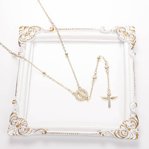 CM 보석 구슬 체인 지르콘 목걸이 금도금 크로스 칼라 산타 유다 로사리오 성모 마리아 14K 가톨릭 묵주 종교 - Product Image 6