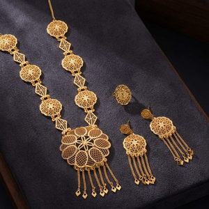 Wholesale 14K 18K 24K Gold Plated Forming Long Jewelry Set, Fashion Necklaces, Brass Gold Filled Turkish Design Long Jewelry Set - Product Image 2
