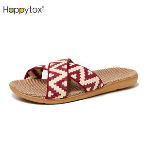 Offre Spéciale été Couple léger doux anti-dérapant bohême lin naturel croix <span class=keywords><strong>bande</strong></span> femmes pantoufles pour la maison intérieur extérieur - Product Image 4