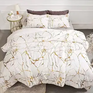 Vente chaude Or Métallique Marbre Couette Ensemble Reine Feuille Imprimer Paillettes Ensembles de Literie avec 2 Taies d'Oreiller pour Toutes Saisons