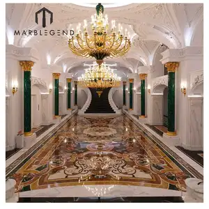 High-End Villa Marble Floor Design Custom Luxury Mansion Waterjet Marble Medallion Royal Palace Marble Floor Inlay For Living Ro