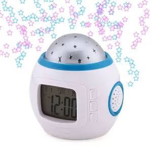 Réveil numérique LED Snooze Starry Star Réveil lumineux pour enfants Chambre de bébé Calendrier Thermomètre Projecteur de lumière de nuit