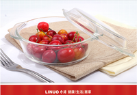 Ensemble de casseroles en verre borosilicate de haute qualité Linuo avec couvercle, deux poignées, diamètre 20 cm, compatible four et micro-ondes, écologique