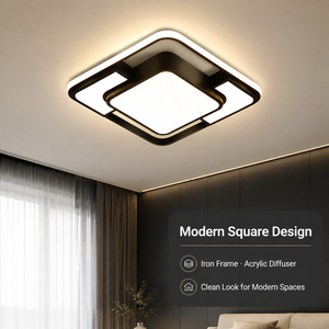 Lámpara de techo LED cuadrada moderna, de acrílico y hierro, de montaje en superficie, con control remoto, regulable, tricolor, para dormitorio y sala de estar - Product Image 2