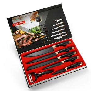 Custom 6 Pcs <b>sharp</b> Stainless Steel Steak Chef Non-stick Black Coating Kitchen <b>Knife</b> <b>Set</b> With Gift Box - Product Image 1