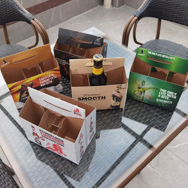 Boîte à emporter Kraft 6 bouteilles porte-bière boîtes en papier bon marché, vente en gros