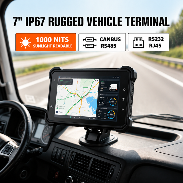 7" Rugged Android 13 Tablet Truck ELD GPS Qualcomm Quad-Core 1000nits GSM Fleet Management Terminal IP67 Waterproof POGO PIN