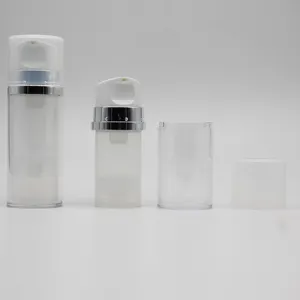 Toptan yuvarlak şeffaf havasız serum pompa şişesi 200ml gümüş havasız losyon şişesi
