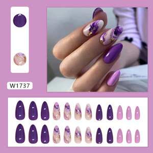 Juego de 24 Uñas Postizas Acrílicas de Ataúd con Diseño de Ondas de Mármol Morado, Uñas Postizas de ABS para Salón de Belleza con Pegamento, Uñas a Presión - Product Image 6