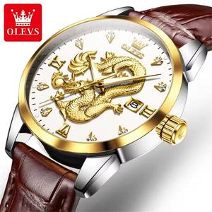 Reloj de Cuarzo 3619 de Marca Superior para Hombre, Diseño de Dragón, Correa de Cuero Original, Resistente al Agua, con Fecha, Estilo Ejecutivo - Product Image 1