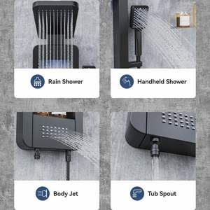 Système de douche à panneau <span class=keywords><strong>LED</strong></span> avec étagère, pomme de douche pluie et système de massage par jets d'eau, acier inoxydable pour salle de bain - Product Image 4