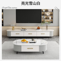 Table basse et meuble TV combinés en pierre frittée de luxe léger, mobilier de salon, table basse elliptique simple en bois massif