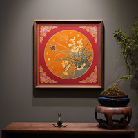 Peinture classique des Quatre Gentlemen sur bois de laiton, motif Orchidée à l'encre chinoise, faite à la main, coloration haute température, unique et élégante, pour entreprise
