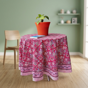 Custom Floral Branded Round 100% Cotton Handmade Washable <b>Table</b> Cover for Weddings <b>Parties</b> Banquets-Home <b>Decor</b> From Rajasthan - Product Image 2