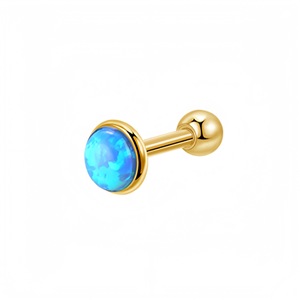 <b>Opal</b> <b>Stud</b> <b>Earrings</b> 1.2x6x3mm Bezel Setting Steel White Gold Plated Fashion Jewelry For Women Cartilage Piercing - Product Image 2