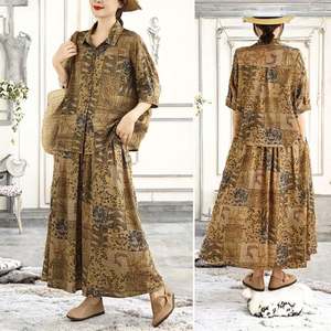 Conjunto de media falda de talla grande para mujer de estilo étnico Retro de gran venta elegante y de moda transpirable para el verano - Product Image 3