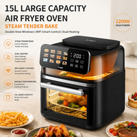 Four à friture intelligente 15L 2200W avec contrôle WiFi par application, cuisson vapeur, cuisson douce, double chauffage 35-200 ℃   Écran tactile, double vitrage, usage domestique