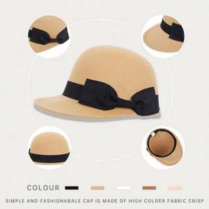 Nouveau chapeau d'équitation automne-hiver pour femme, chapeau en feutre rétro à nœud papillon tendance - Product Image 4