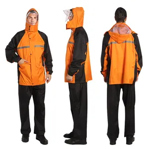 Customized Outdoor Waterproof Bright And Reflective Orange Split Raincoat Set