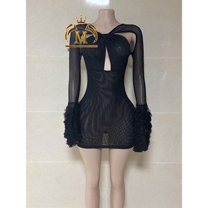 <span class=keywords><strong>Primavera</strong></span> <span class=keywords><strong>autunno</strong></span> Sexy abiti moda donna maglia vedere attraverso Mini abiti Casual Street Wear Mini abiti sottili donna donna elegante - Product Image 2