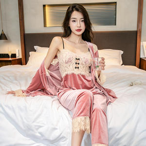 Nuovo arrivo in velluto tinta unita taglie forti pigiami coppia set pigiama abito <span class=keywords><strong>notte</strong></span> Sexy <span class=keywords><strong>notte</strong></span> - Product Image 3