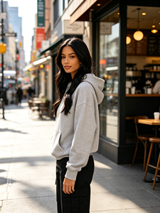Sudadera con Capucha Básica para Mujer, Sudadera Holgada de Color Gris Sólido, Sudadera con Capucha de Manga Larga Estilo Urbano Simple - Product Image 3
