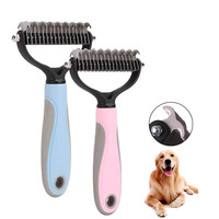 Peigne démêlant pour animaux de compagnie, râteau pour sous-poil, outil de toilettage pour chats et chiens, brosse à double face pour enlever les nœuds