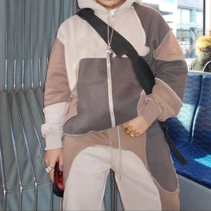 OEM Custom Contract Stitch Zip-up Solid Casual Fleece Mujer Sudadera con capucha y pantalones de chándal de talla grande - Product Image 2