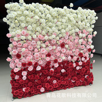Panneau de fond 3D en tissu enroulable, personnalisé, de luxe, écologique, rose, avec grandes têtes de roses en soie, pour mariages et Noël