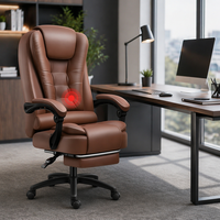Chaise de bureau ergonomique avec repose-pieds, pivotante, inclinable, avec fonction massage, chaise de patron en cuir, siège de bureau à domicile pour l'étude et l'apprentissage