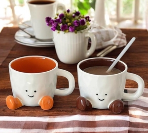 Personalizzato cartone animato acqua tazze di ceramica tazza di caffè con simpatico 3D piedi faccina sorridente per la casa e l'ufficio - Product Image 4