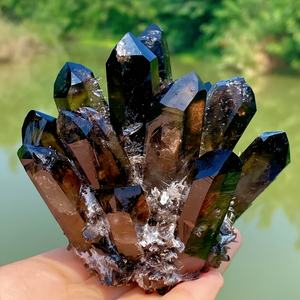 Atacado Black Smoky <span class=keywords><strong>Quartz</strong></span> Cluster Ponto De Cristal Estilo De Luxo Gravado Espécime Pedras Cristais Smoky Clusters - Product Image 1