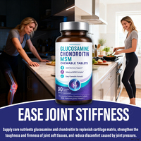 Comprimés à croquer Premium de Glucosamine, Chondroïtine et MSM, Complexe de Bien-être Articulaire avec Acide Hyaluronique et Vitamine C, enrichi en MSM Plus