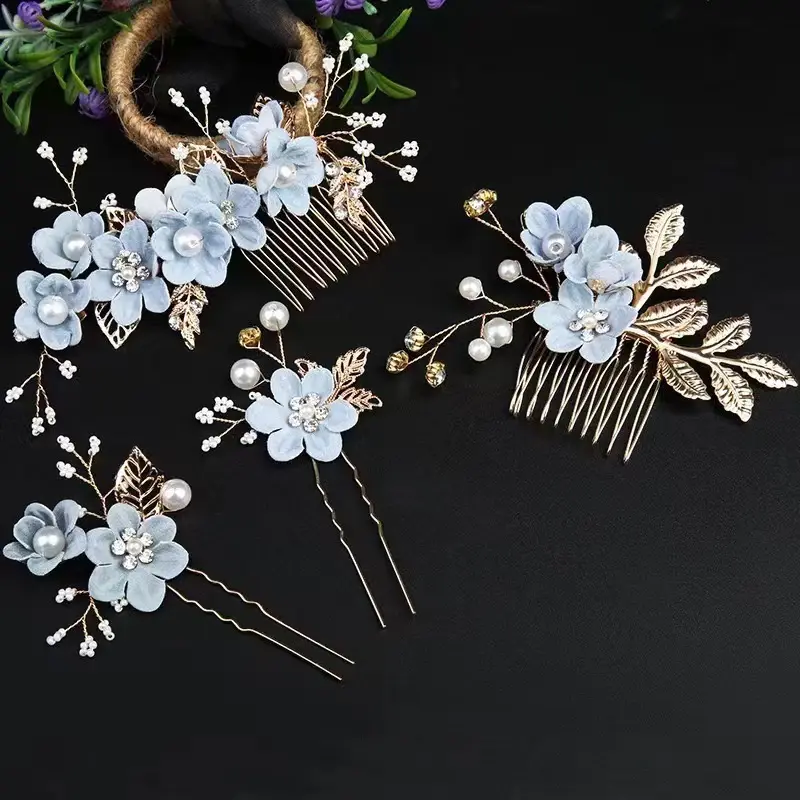 Vintage Hair Accessories European Style Bride Crystal Flower Headwear Hand-made Bride Flower Hairpin Decorations with Comb
