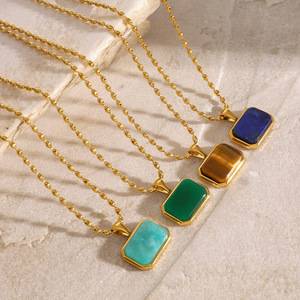 Fashion Pendant <b>Necklace</b> 18k Gold Plated Natural Stone Geometric Design Bezel Setting For Women Leisure Wear - Product Image 2