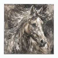 Peinture à l'huile peinte à la main 60x60cm, portrait abstrait de tête de cheval noir et blanc, art animal moderne pour la décoration de la maison