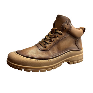 Leather British Retro Martin <b>Boots</b> with Padding Short <b>Boots</b> of Soft Cowhide Fashionable Casual Leather <b>Boots</b> for Men shoes - Product Image 5