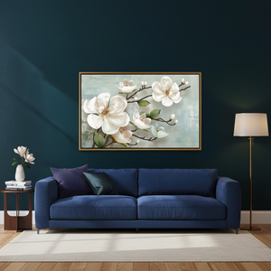 Soft Ivory Floral <b>Wall</b> <b>Art</b>: Magnolia Blossom Printed Canvas,GOLD <b>FRAMED</b> CANVAS - Product Image 3