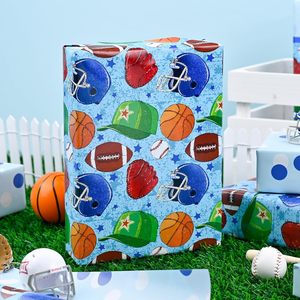 Blue Sports Themed Wrapping <b>Paper</b> <b>Roll</b> Ball Game Design Gift <b>Wrap</b> For Birthday Baby Shower Gender Reveal Party - Product Image 4