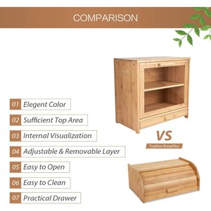 Boîte à pain en bambou à double couche, grande capacité, conteneur de rangement en bois pour la cuisine avec fenêtre en verre plexiglas - Product Image 4