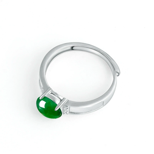 S925 <b>silver</b> <b>set</b> with natural A-grade jadeite egg-shaped gemstone <b>ring</b> in ice-grade jadeite. Women's fashionable adjustable <b>ring</b> - Product Image 2