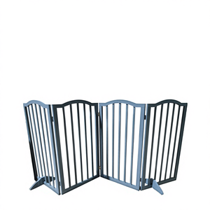 Barrière pour chien en bois moderne rétractable à dessus arqué avec fermeture à <span class=keywords><strong>bouton</strong></span> pour chiens et chats - Séparateur de pièce pliable autoportant - Product Image 4
