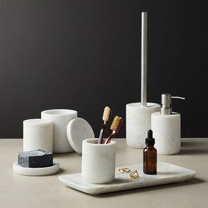 Luxury Yellow Resin Bathroom <b>Set</b> 5 Piece <b>Soap</b> Dispense Frost Marble Effect Polyresin Bathroom Accessories <b>Set</b> for Home Decor - Product Image 4