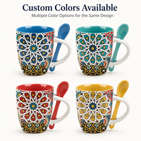 Tasse à café en céramique vintage à motif géométrique de style marocain avec cuillère OEM ODM personnalisée en gros