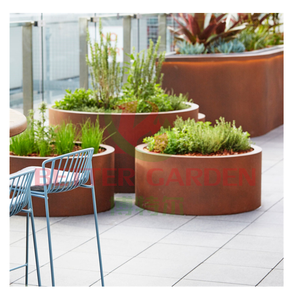 大型コルテンスチール上げ庭プランター9 \ "ラウンド屋外金属プラントポットスタンドブラック & ラストレッド家庭用 - Product Image 1